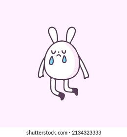 Sad bunny with tears, illustration for t-shirt, street wear, sticker, or apparel merchandise. With doodle, retro, and cartoon style.