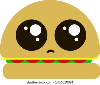 Sad burger with eyes, illustration, vector on white background