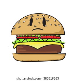 Sad Burger vector illustration