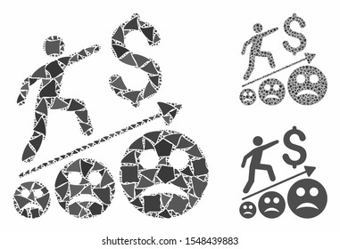 Sad business growth mosaic of bumpy pieces in different sizes and color hues, based on sad business growth icon. Vector bumpy elements are combined into collage.