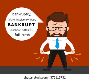 Sad business man crying because of bankruptcy. Conceptual flat illustration of finance and crisis