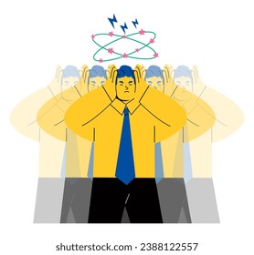 Sad business man having dizzy symptoms. Dizziness concept. Flat vector illustration isolated on white background