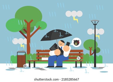 Sad Business man at the Park Flat Design Character Illustration