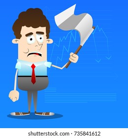 Sad business office worker with white flag. Vector cartoon character illustration.
