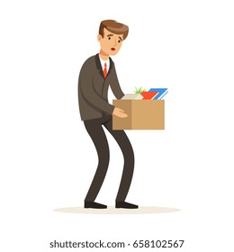 Sad businessman character leaving work vector Illustration
