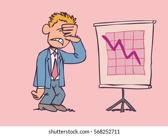 Sad businessman with chart down
