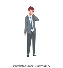 Sad Businessman Covering Face with his Palm, Depressed Unhappy Male Office Worker Character in Suit, Tired or Exhausted Manager Vector Illustration