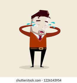 Sad businessman crying