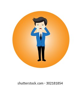 Sad businessman is crying on a white background