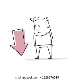 Sad businessman: falling arrow