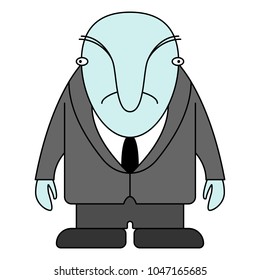 Sad businessman. A funny picture. Minimalistic caricature. Vector, black contour, white isolated background.