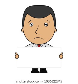Sad businessman with holding blank sign