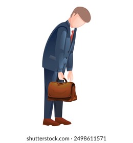 Sad businessman holding briefcase looking down discouraged