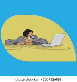 sad businessman man watching laptop at desk vector