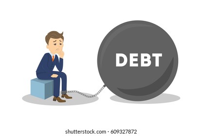 Sad businessman or Office Worker with a Big Debt Weight. Vector Illustration