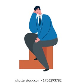 sad businessman on ladder design, Office business management and corporate theme Vector illustration