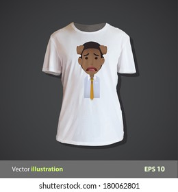 Sad businessman printed on shirt. Vector design