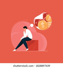 sad businessman thinking about money, depression of financial problems
