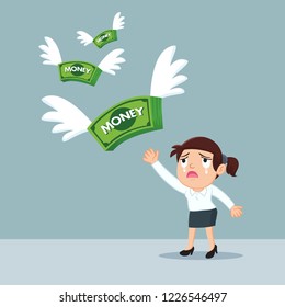Sad businesswoman lose money, illustration vector cartoon