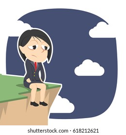 sad businesswoman sitting on cliff edge