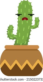 Sad cactus. Cute succulent in pot with upset face