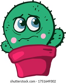 Sad cactus , illustration, vector on white background