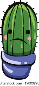 Sad cactus, illustration, vector on a white background.