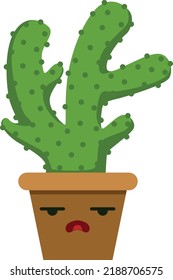 Sad Cactus Pot Character. Cute Cartoon Succulent