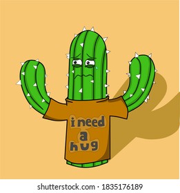 sad cactus tree cartoon character illustration design
