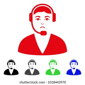 Sad Call Center Operator vector icon. Vector illustration style is a flat iconic call center operator symbol with gray, black, blue, red, green color versions. Face has sadly expression.