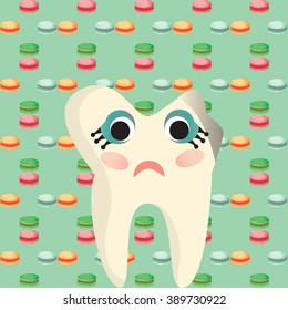 Sad, caries tooth illustration. 