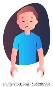 Sad cartoon boy in blue shirt vector illustartion on white background