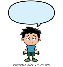 Muchacho triste de la historieta con la Ilustración vectorial vacía de la burbuja del discurso