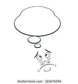 Sad Cartoon with bubble isolated on white background. Vector illustration.