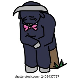 sad cartoon bull sitting on a stump