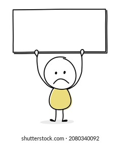 Sad cartoon businessman with blank board icon. Vector