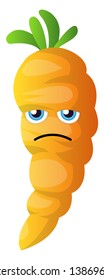 Sad cartoon carrot illustration vector on white background
