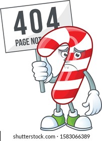 sad cartoon character christmas candy cane raised up a board
