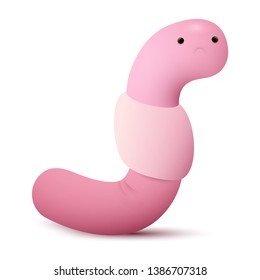 Sad cartoon character cute liyttle worm isolated on white background 