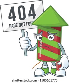 sad cartoon character green stripes fireworks rocket raised up a board