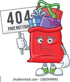 sad cartoon character santa bag full of gift raised up a board