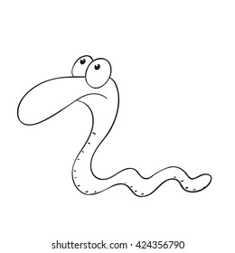 Sad cartoon character worm coloring book. Vector illustration isolated