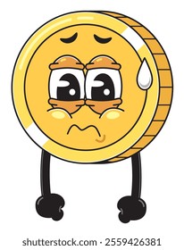 Sad Cartoon Coin Character Illustration