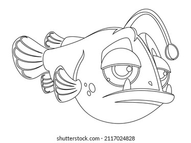 Sad cartoon fish in a linear style for a children s coloring book.Vector illustration