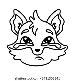 Sad cartoon fox. Line art, editable stroke. Vector illustration.