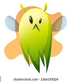 Sad cartoon green little monster vector illustartion on white background