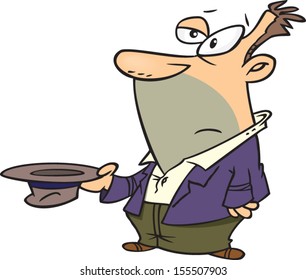 Sad cartoon man holding out his hat