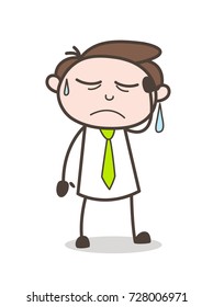 Sad Cartoon Manager Face Expression Vector Illustration