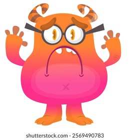 Sad cartoon monster character design. Vector illustration isolated.