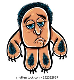 Sad cartoon monster, vector illustration.